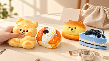 Pastel pastry-inspired Foamylab stress relief toys arranged in a still-life display