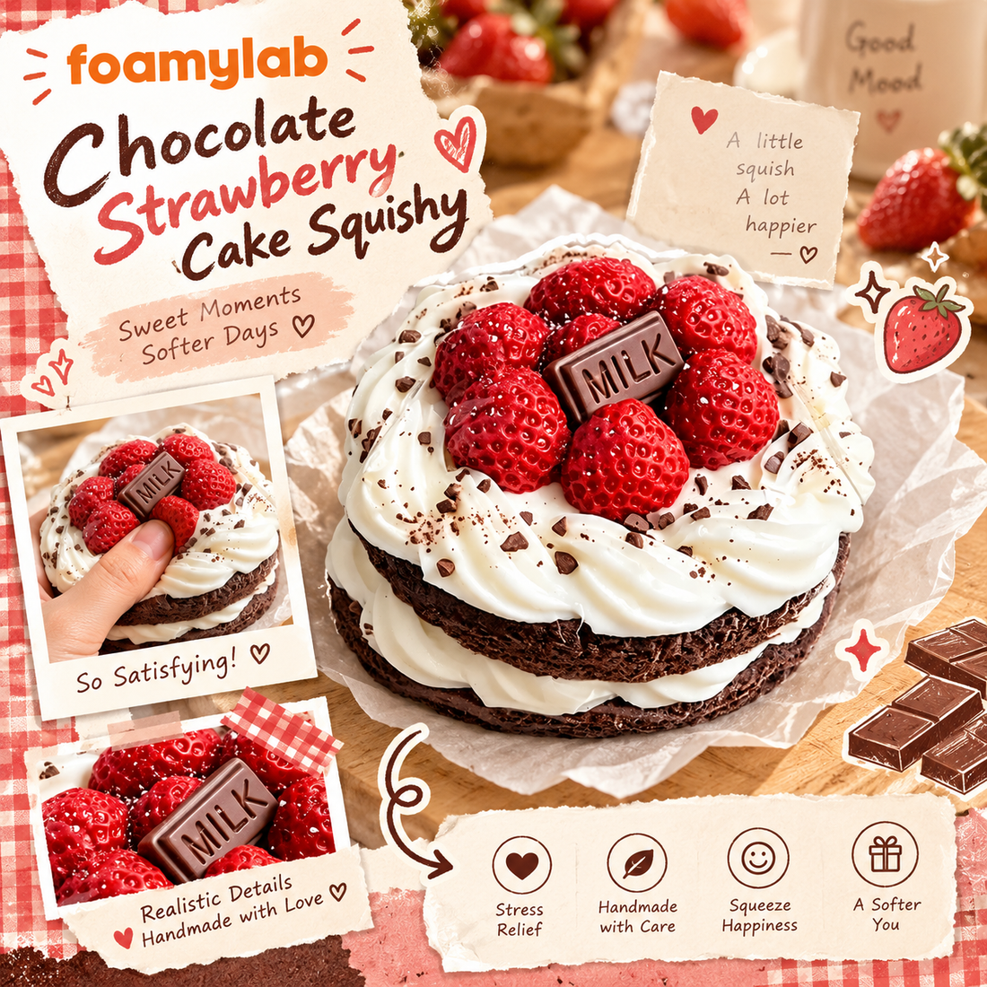 Strawberry Chocolate Cream Cake Squishy